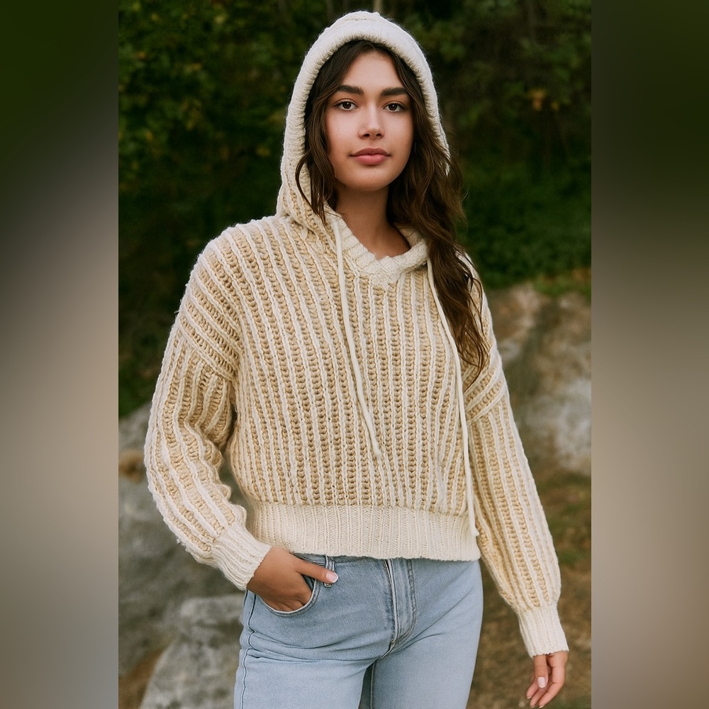 POL Lala Hoodie Thick Knit Wool Blend Sweater Drop Shoulder oversized natural S